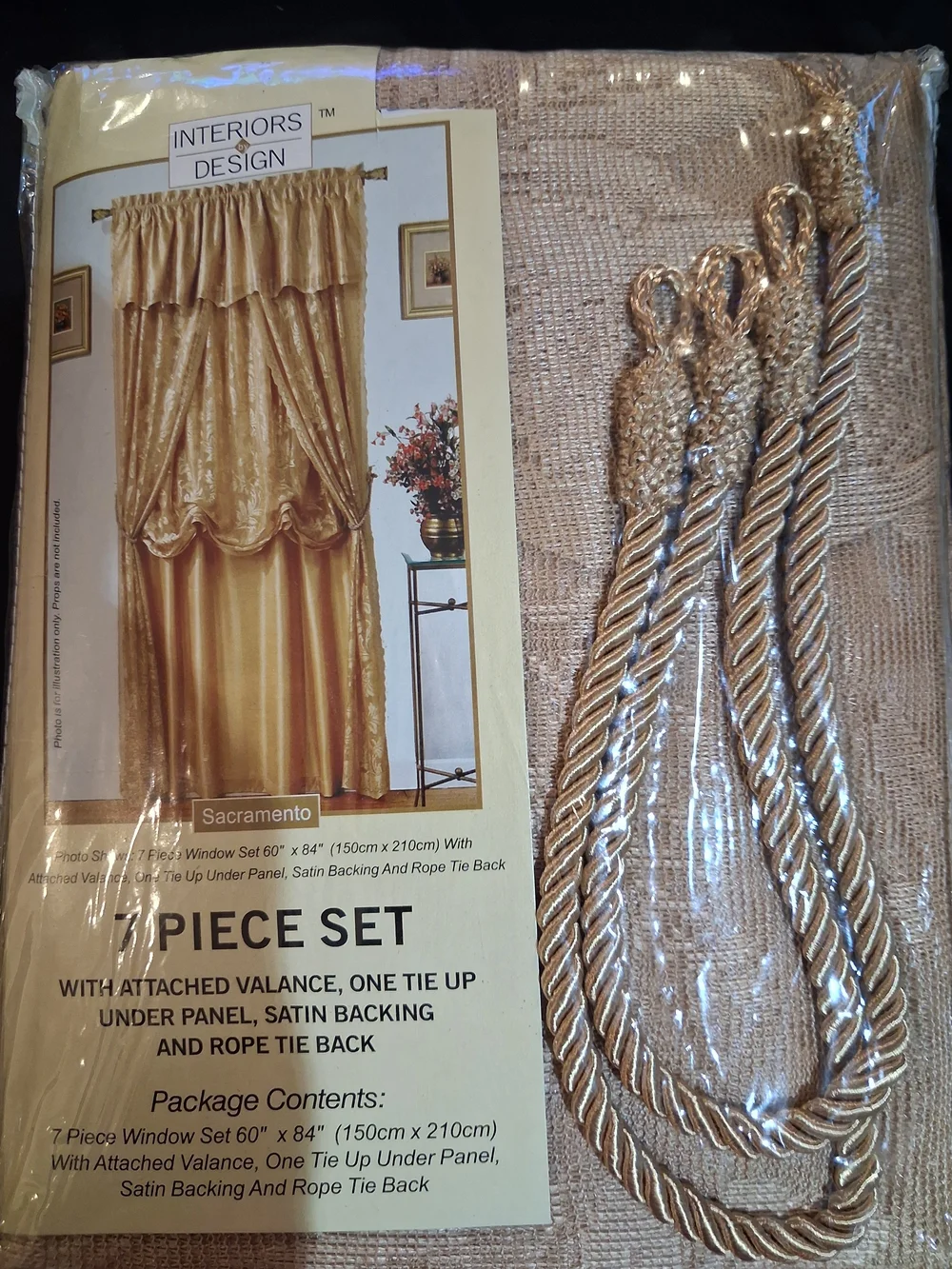 Sacramento 7-Piece Gold Window Valance and Tie-Back Set
